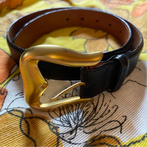 Leather Belt with Gold Buckle - Picture 1 of 4